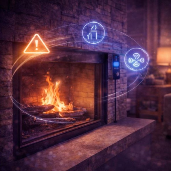 smart fireplace smart home system interface with connected devices